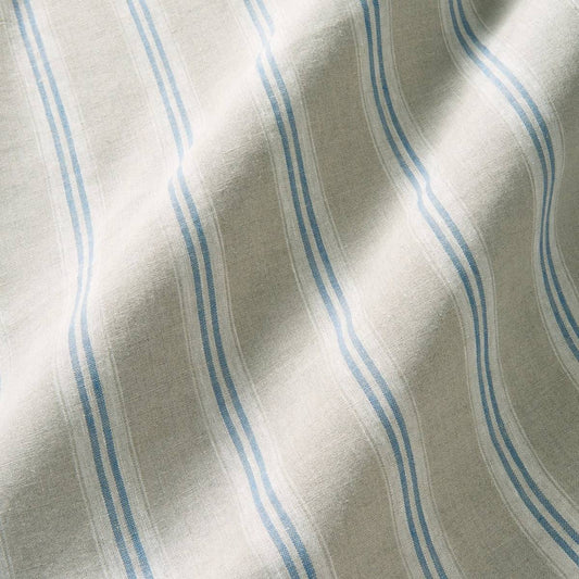 Cooshy Natural/Cornflower Stripe 100% Linen Fabric