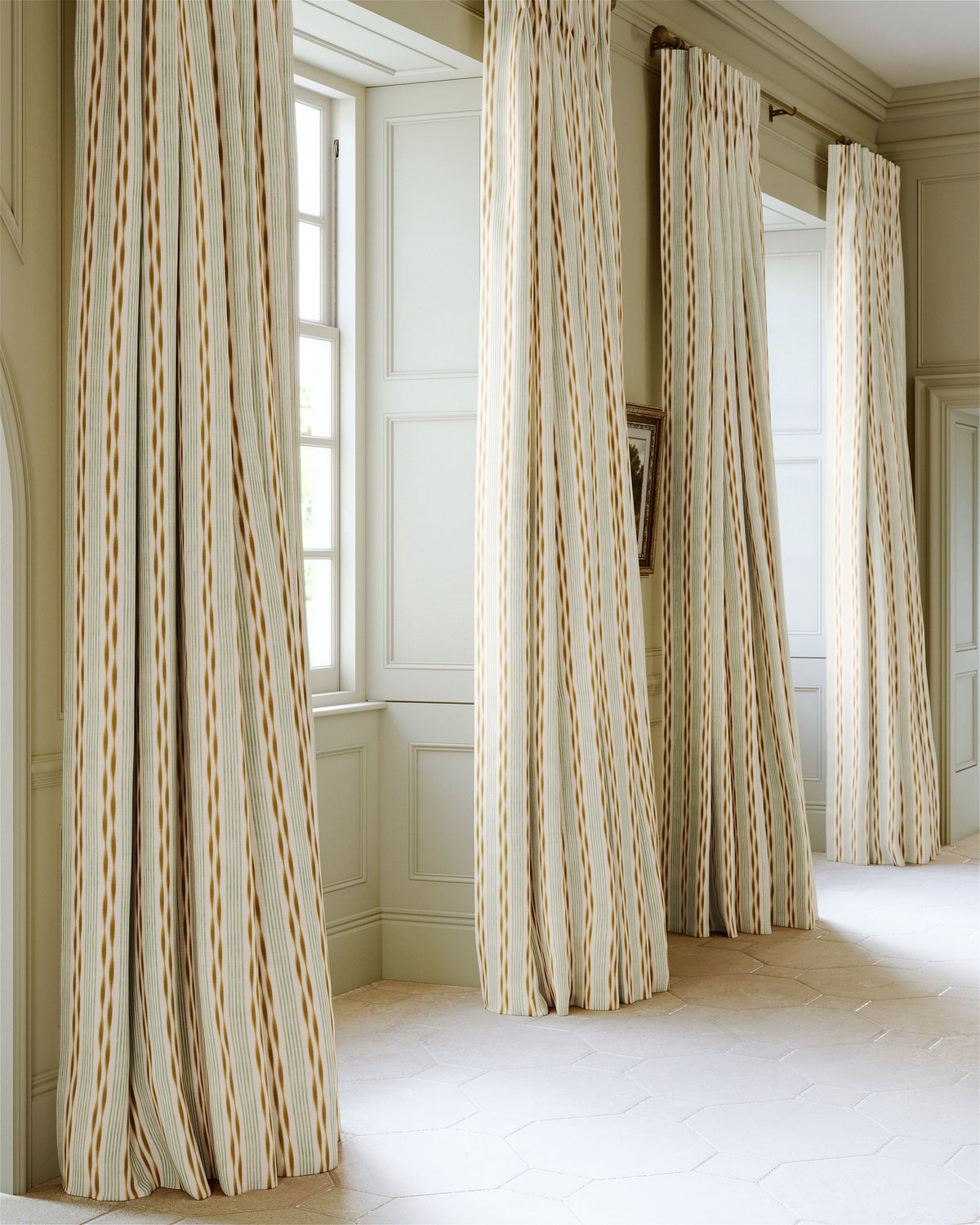 James Hare Aura Stripe Golden Alfresco Made to Measure Roman Blinds