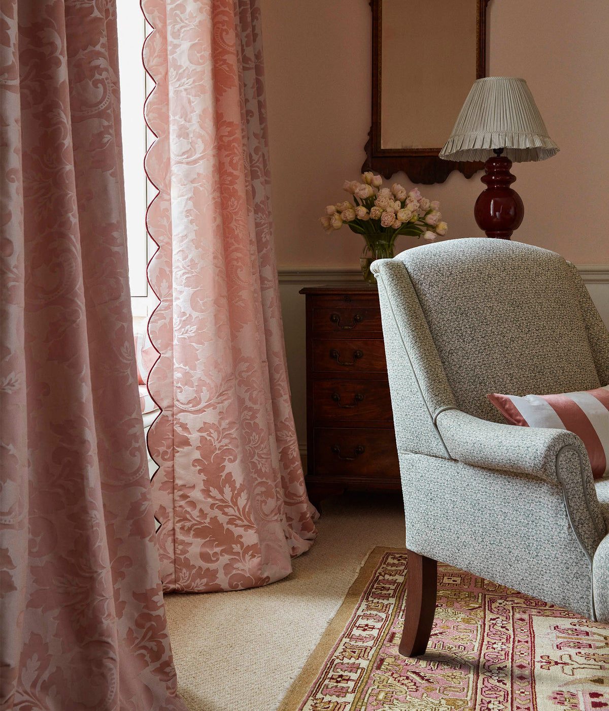 James Hare Rococo Damask Fawn Pink Made to Measure Curtains