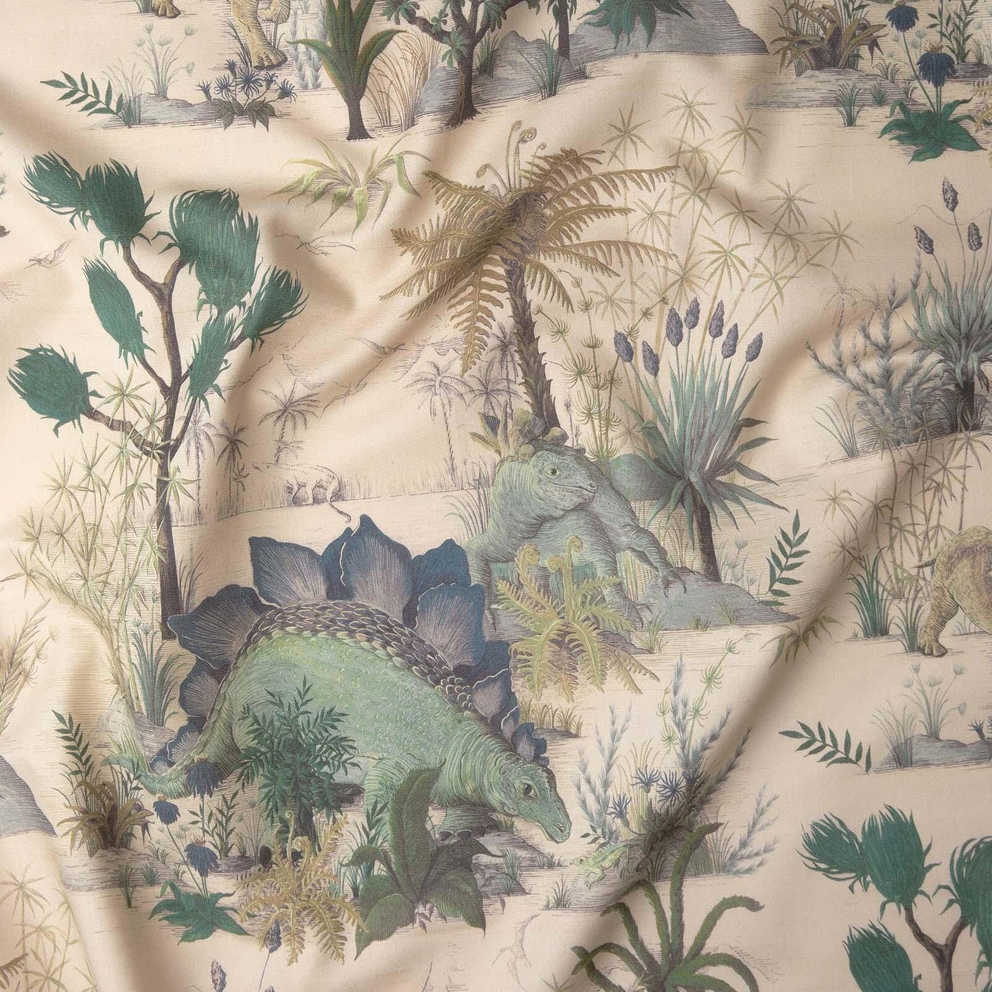 Ecru - Dinosauria Cotton Linen by House of Hackney - Fabric, Curtains, Roman Blinds