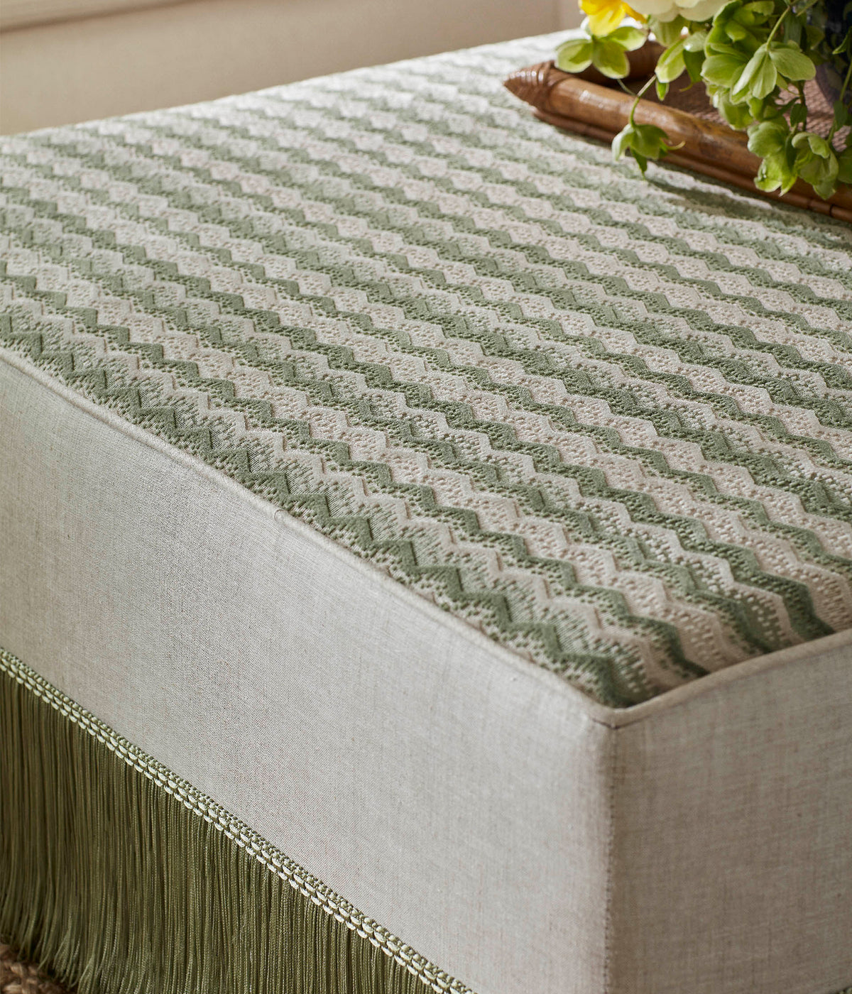 James Hare Espalier Velvet Old Green Made to Measure Roman Blinds