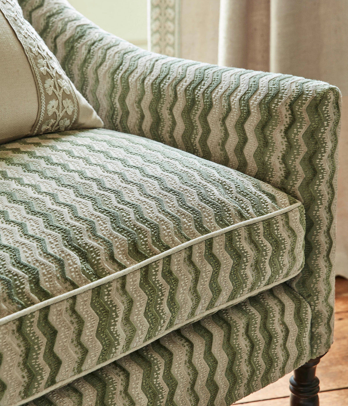 James Hare Espalier Velvet Old Green Made to Measure Curtains