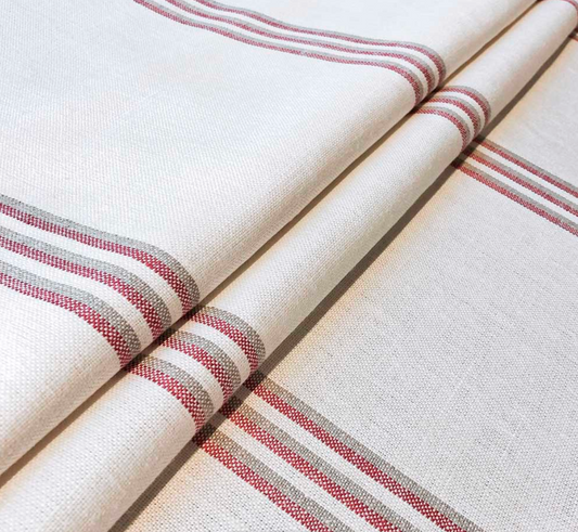 Red - Grain Stripe Fabric Ian Mankin 100% Linen