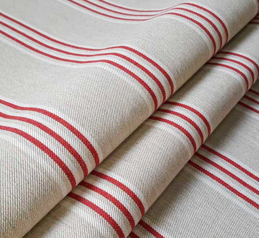 Cream/Peony - Henley Stripe Fabric Ian Mankin 100% Cotton
