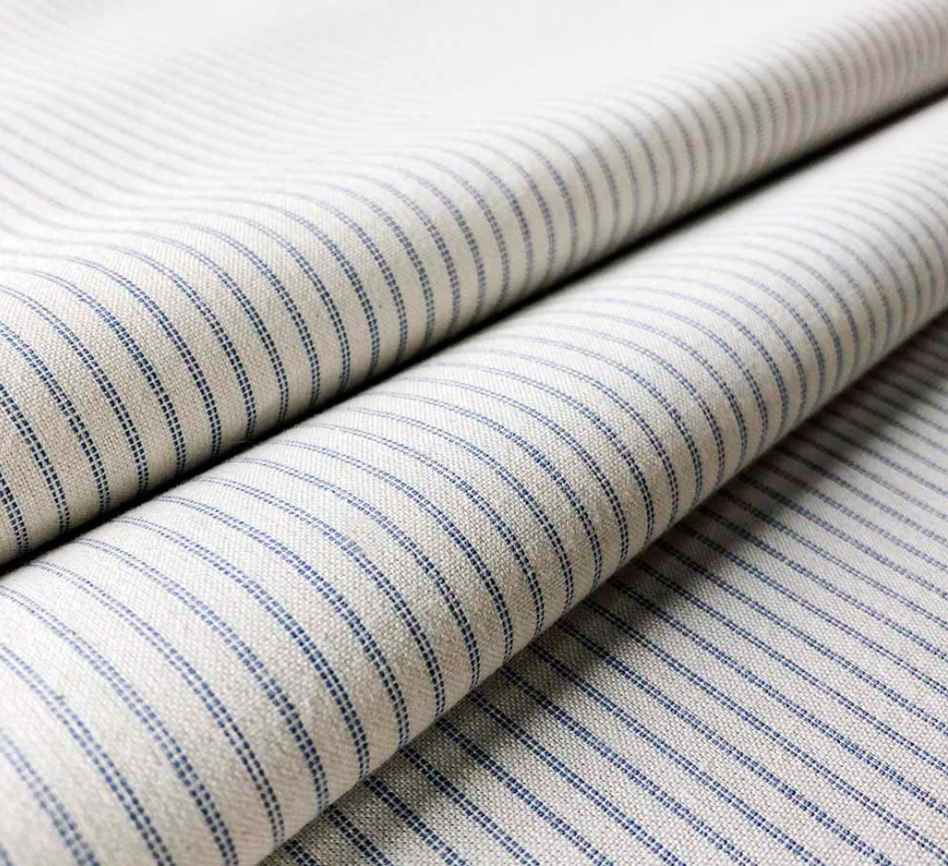 Indigo - Lining Stripe Fabric Ian Mankin 100% Cotton