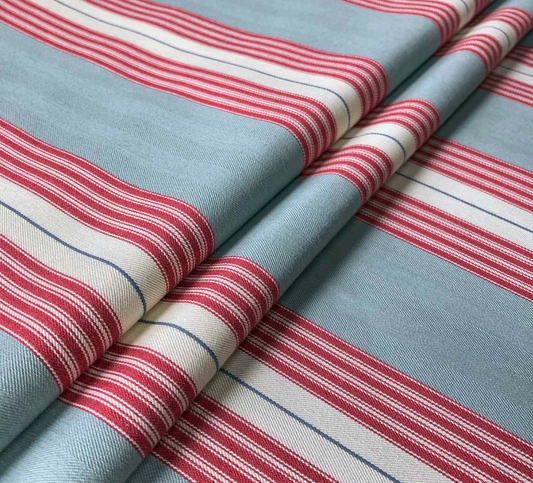 Peony/Seagreen - Panama Stripe Fabric Ian Mankin 100% Cotton