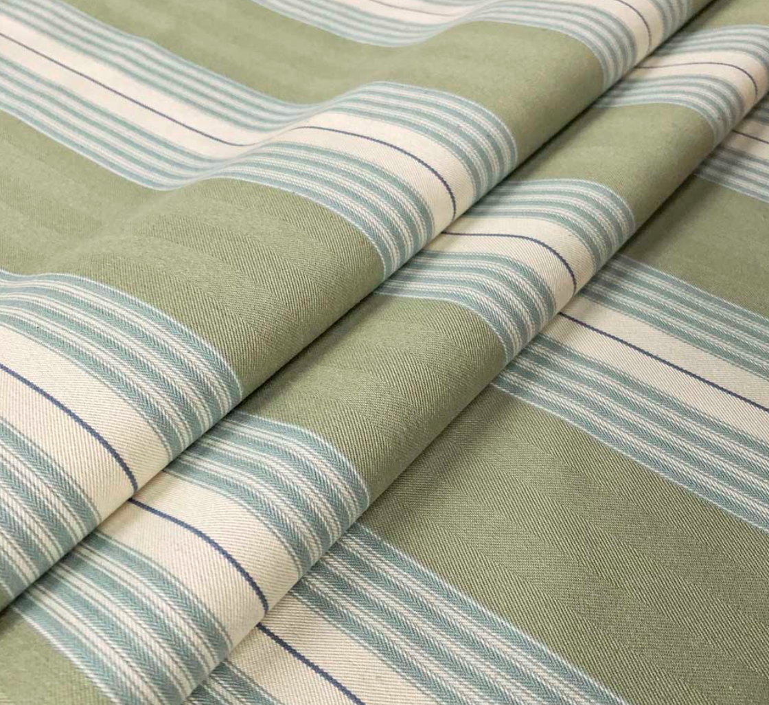 Seagreen/Sage - Panama Stripe Fabric Ian Mankin 100% Cotton
