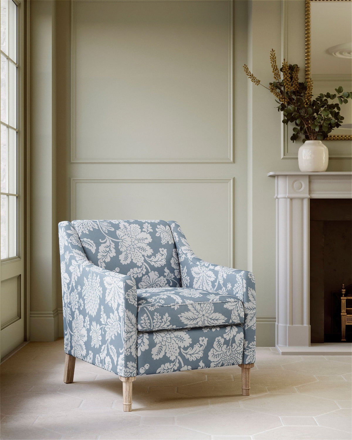 James Hare Cartouche Jacobean Damask Victoria Blue Made to Measure Roman Blinds