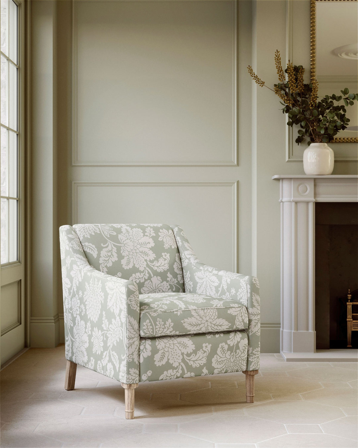 James Hare Cartouche Jacobean Damask Old Green Made to Measure Curtains
