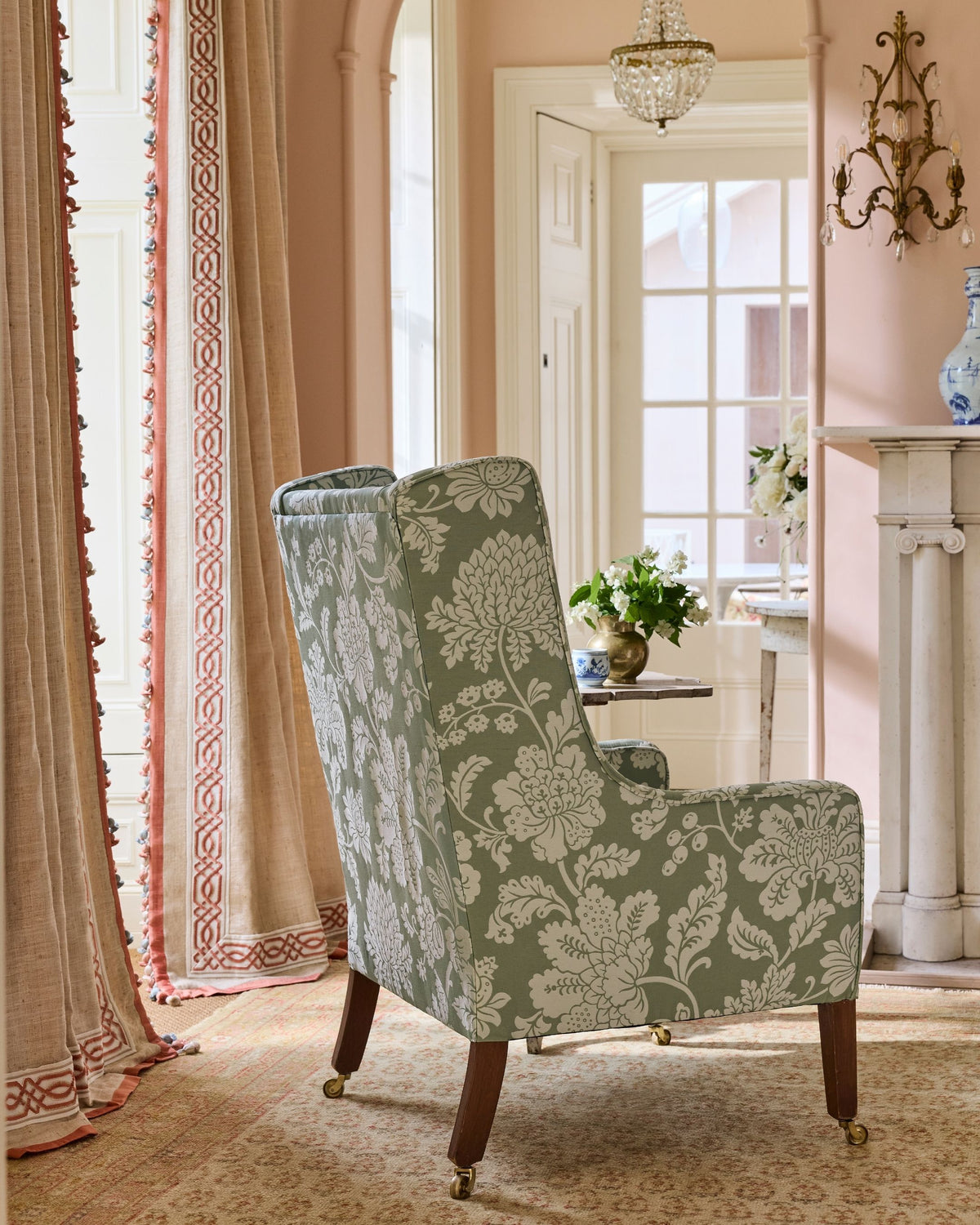 James Hare Cartouche Jacobean Damask Old Green Made to Measure Roman Blinds