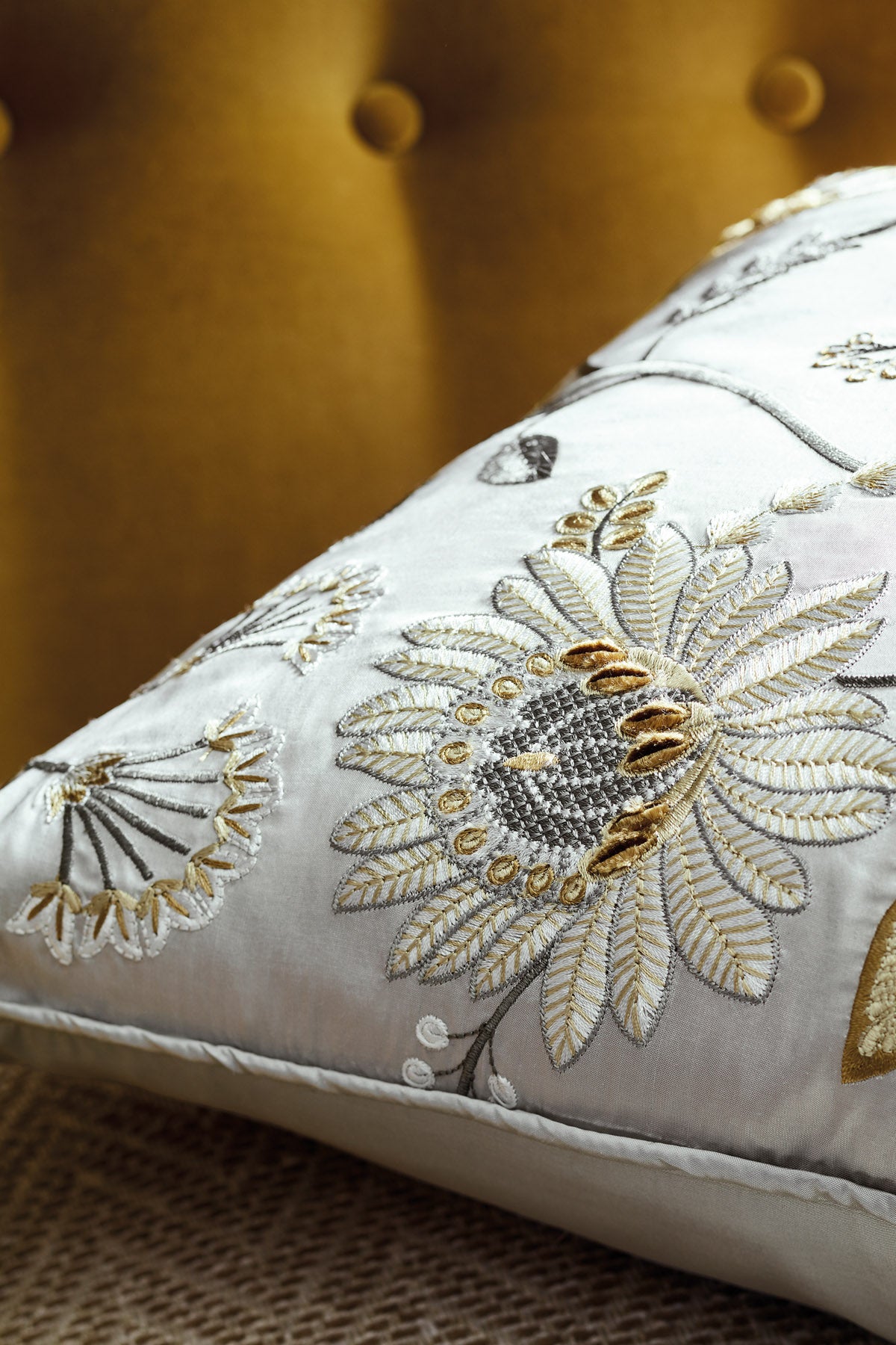 James Hare Siam Silk Frost/Ochre Made to Measure Curtains