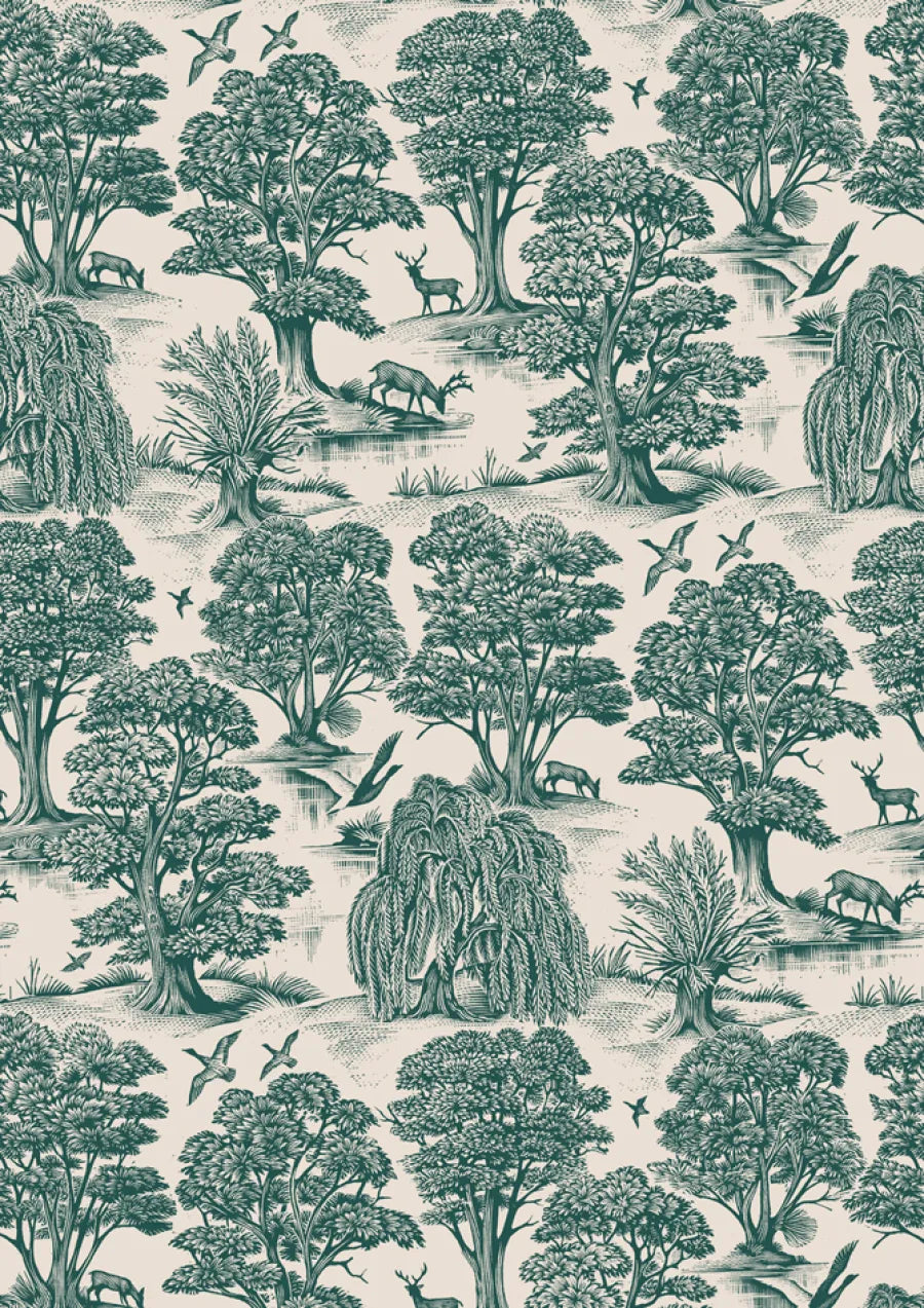 Lewis & Wood Deer Park Forest Green Made to Measure Roman Blinds – close-up