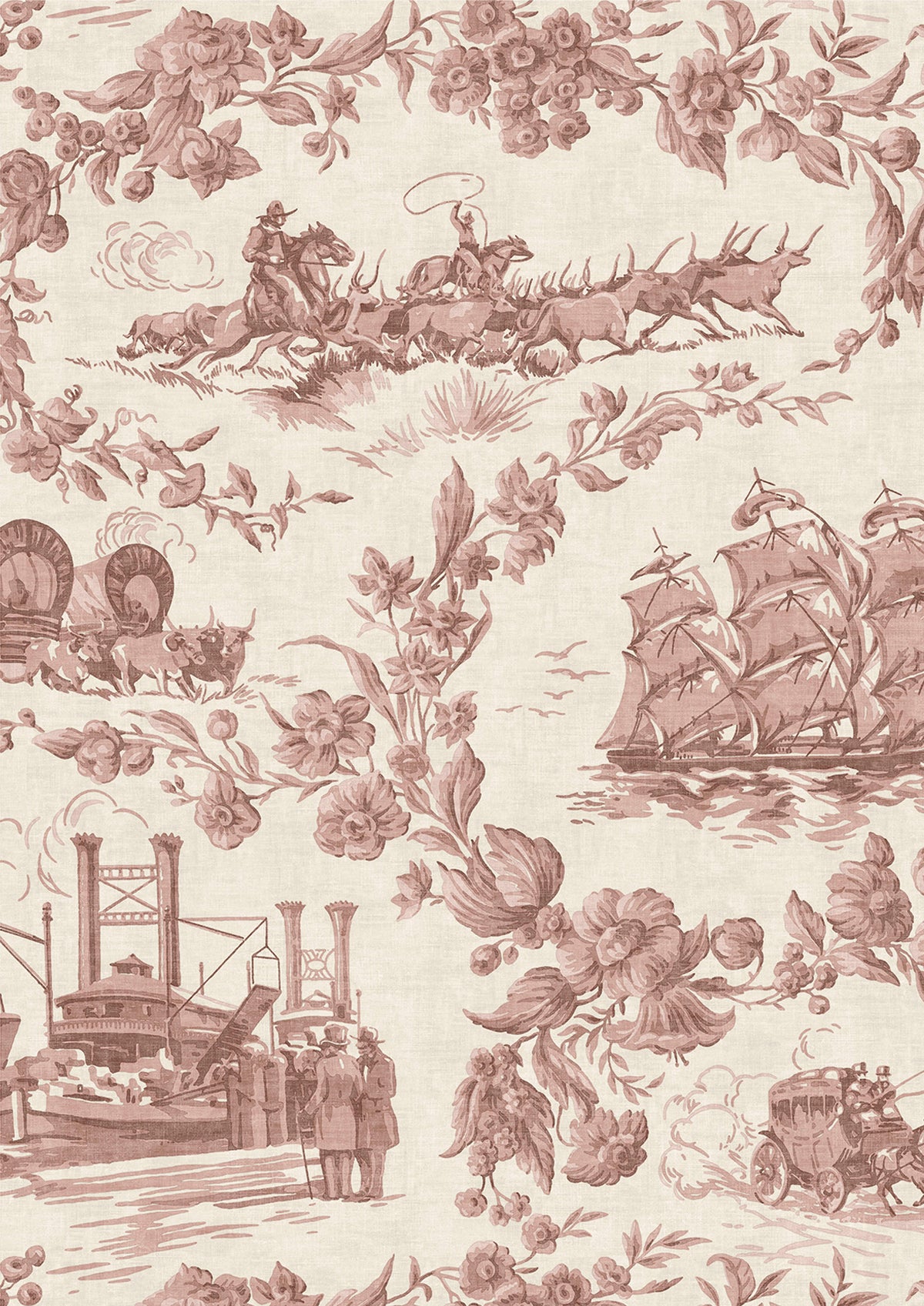 Lewis & Wood Pioneer Days Dusty Rose Made to Measure Roman Blinds – close-up