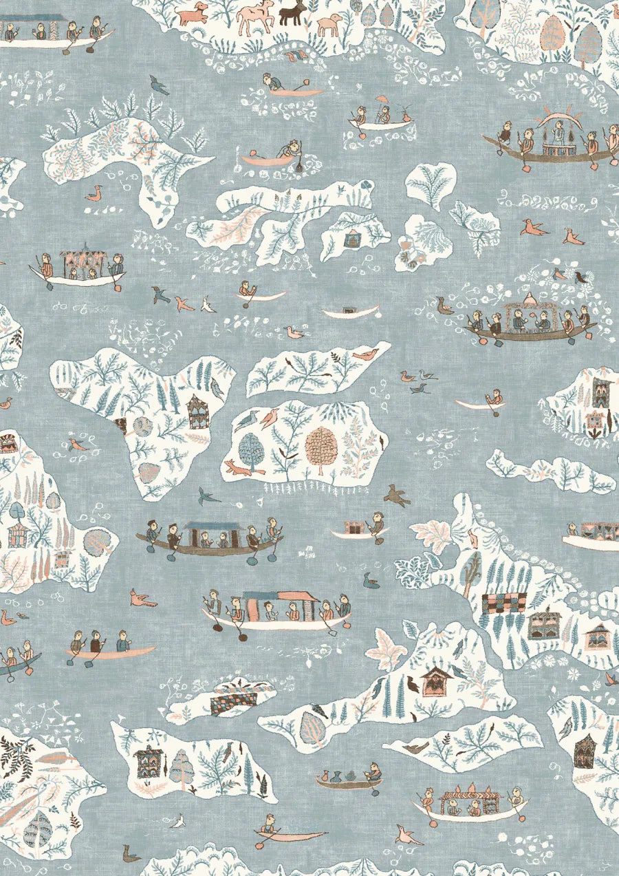 Lewis & Wood Regatta Blue Almond Made to Measure Curtains – close-up