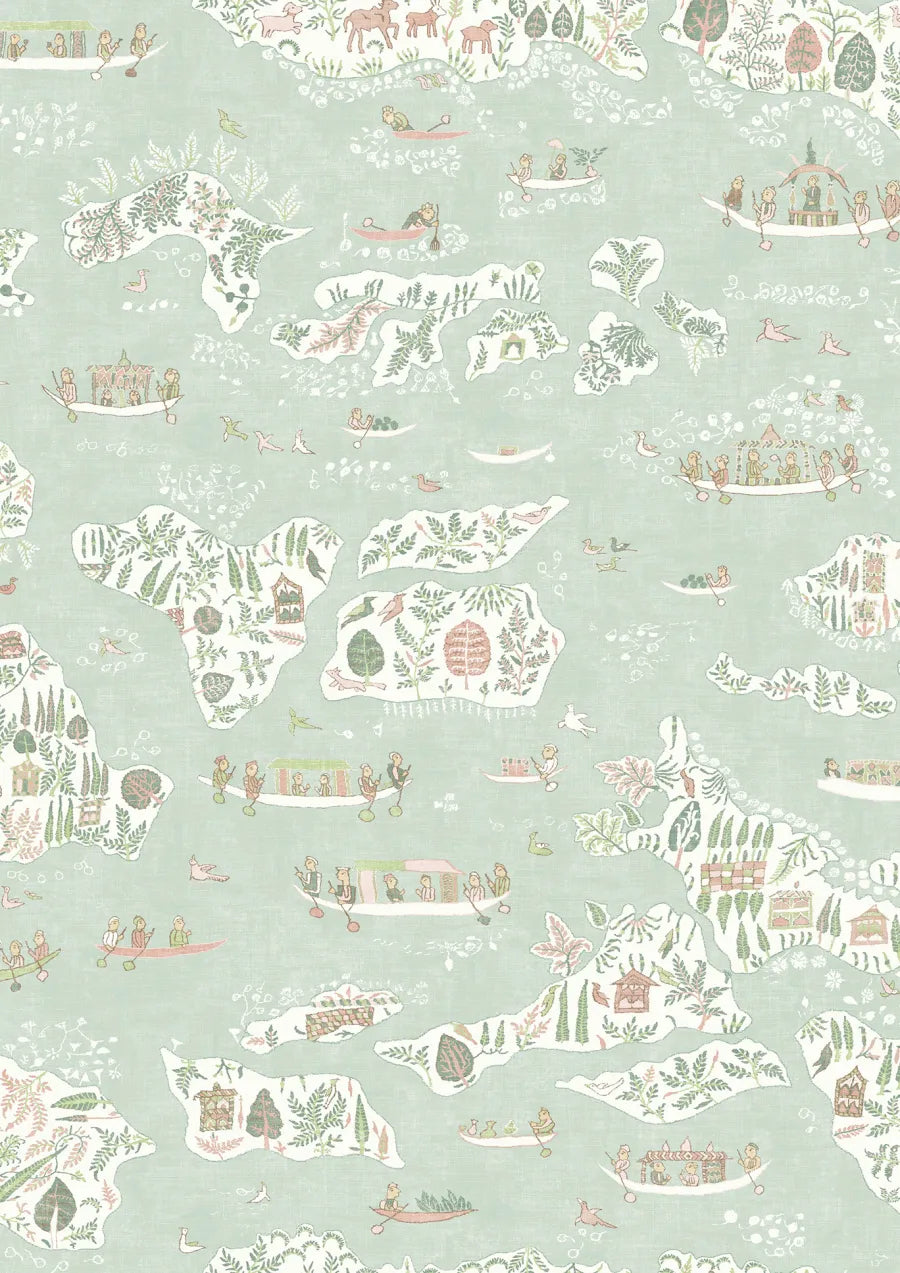 Lewis & Wood Regatta Pistachio Rose Made to Measure Curtains – close-up