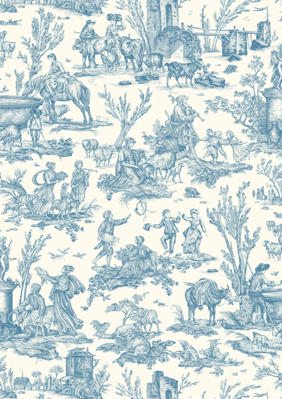 Lewis & Wood Toile Baptiste Ciel Made to Measure Curtains – close-up