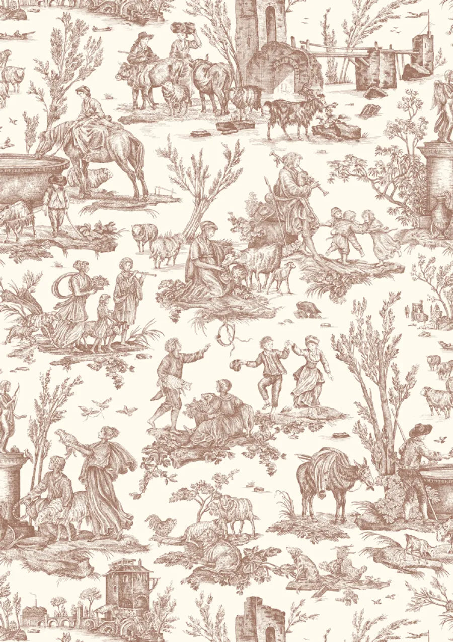 Lewis & Wood Toile Baptiste Marron Made to Measure Curtains – close-up