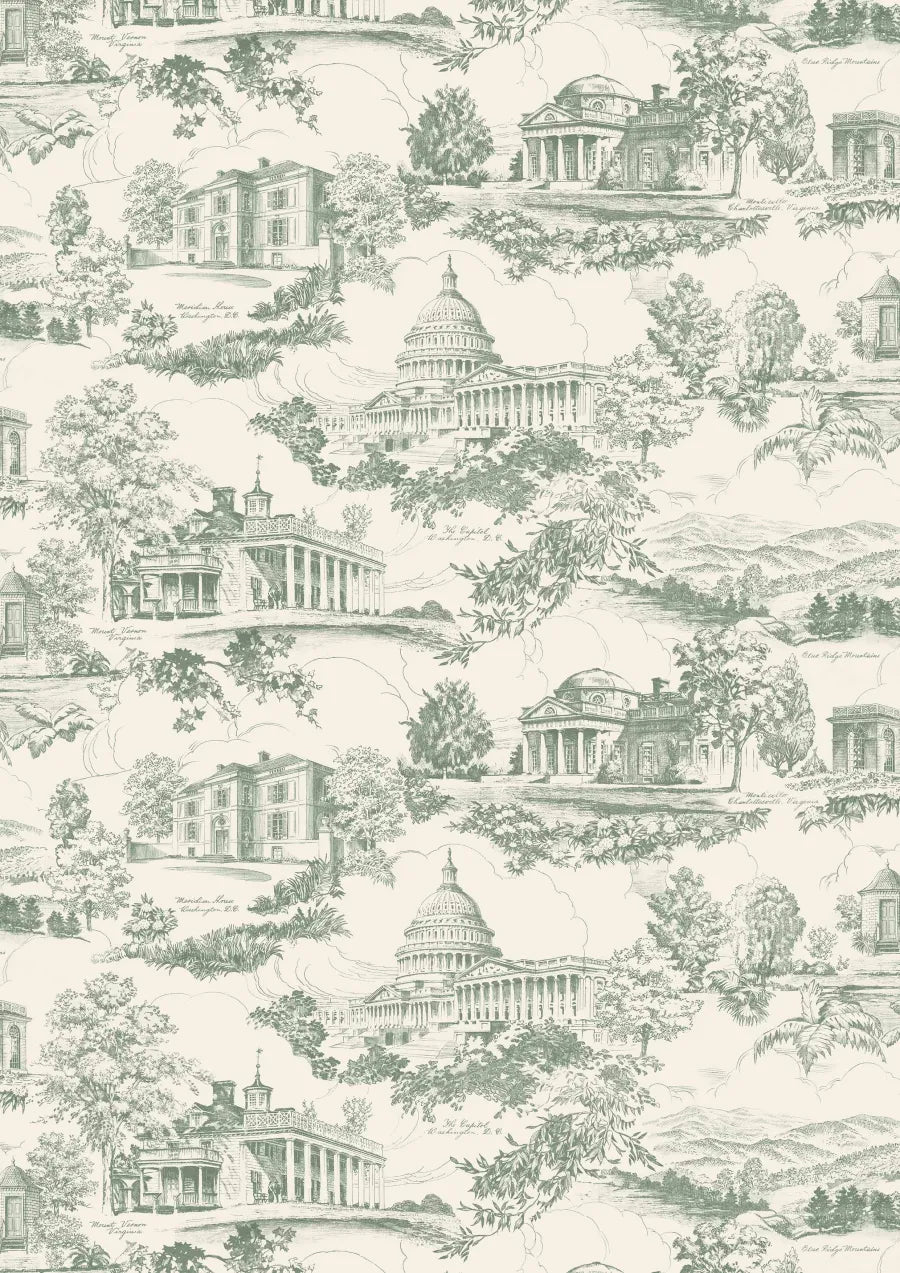 Lewis & Wood Washington Toile Lincoln Green Made to Measure Curtains – full width
