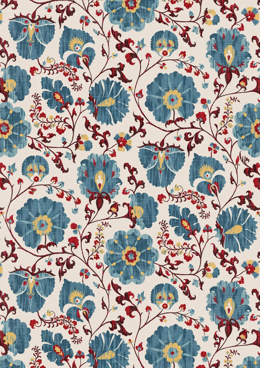 Lewis & Wood Zarafshan Indigo Cranberry Made to Measure Curtains – close-up