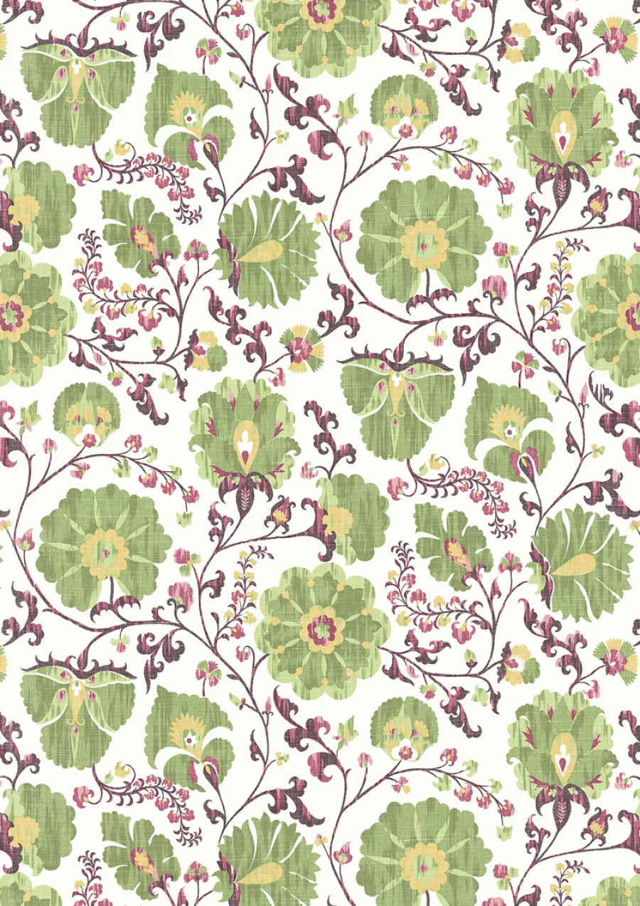 Lewis & Wood Zarafshan LG Lime Damson Made to Measure Curtains – close-up