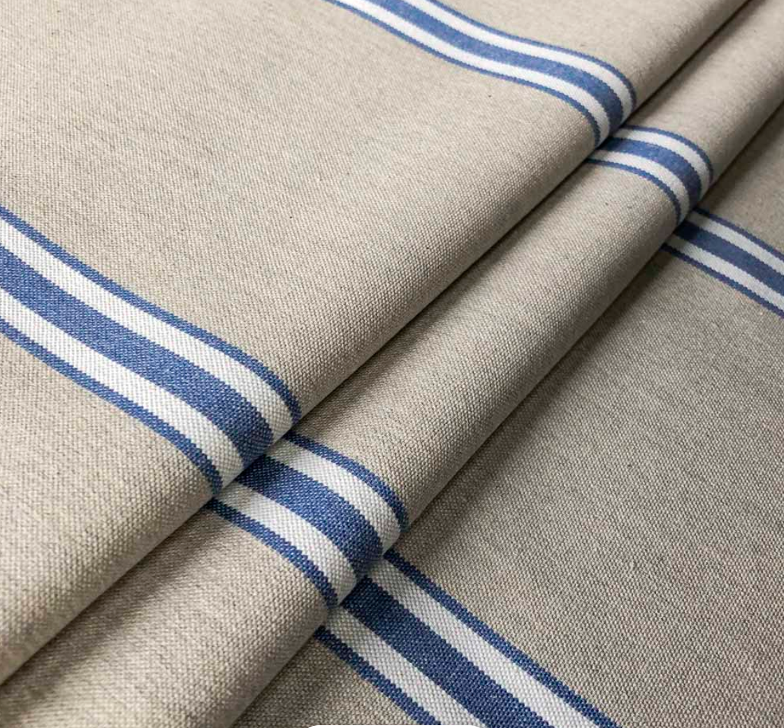 Indigo - Odeon Stripe Fabric Ian Mankin 100% Cotton