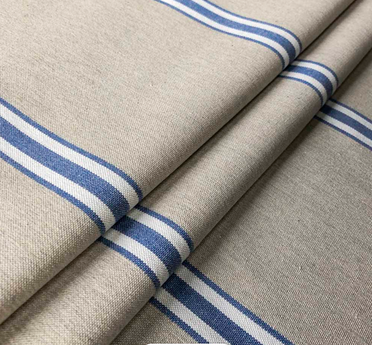 Indigo - Odeon Stripe Fabric Ian Mankin 100% Cotton