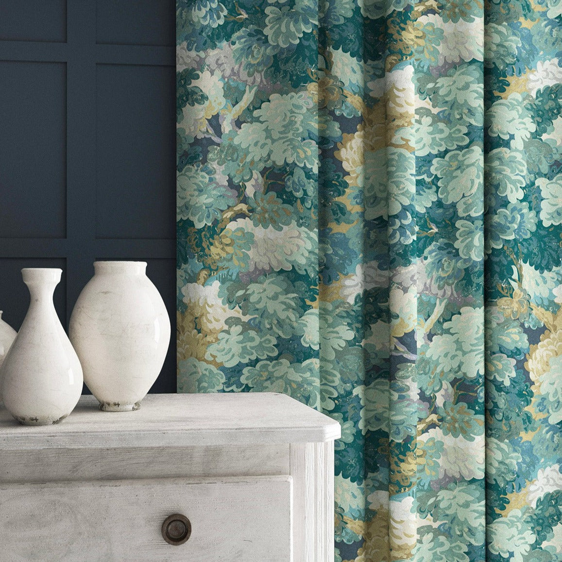 Linwood English Oak Teal FR Made to Measure Curtains