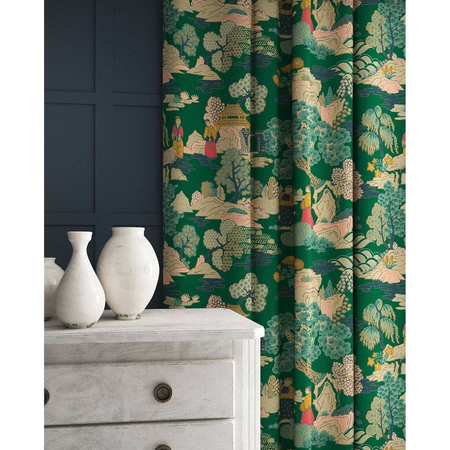 Linwood Japanese Garden Jade FR Made to Measure Curtains