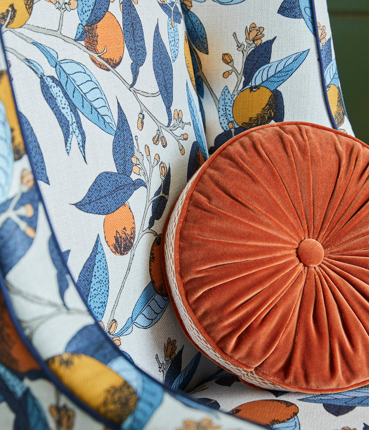 James Hare Orange Grove Tangelo Blue Made to Measure Roman Blinds