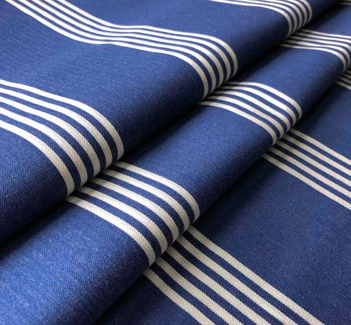 Navy - Oxford Stripe Fabric Ian Mankin 100% Cotton