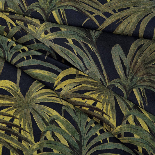 Midnight & Green - Palmeral Cotton Linen by House of Hackney - Fabric, Curtains, Roman Blinds