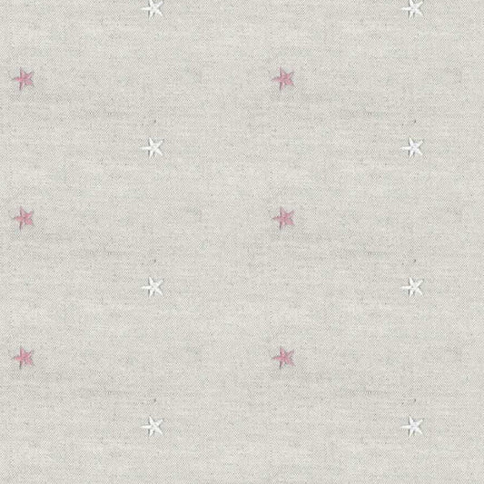 Cooshy Embroidered Pink Stars Linen/Cotton blend Fabric