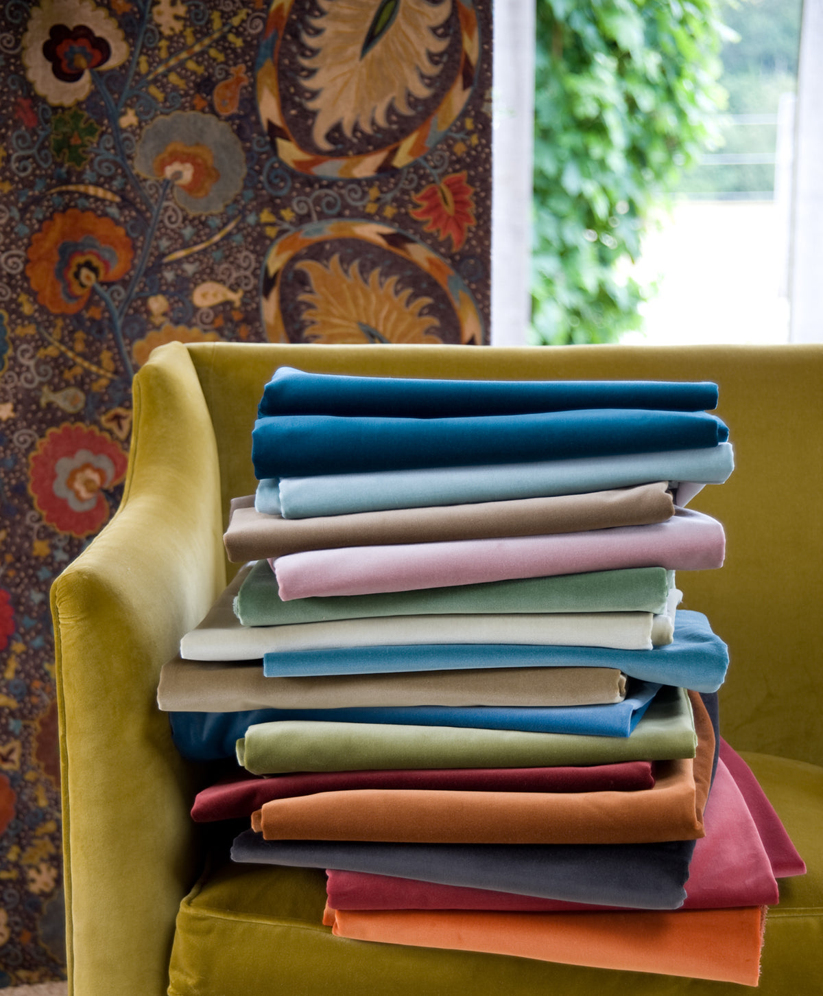 Lewis & Wood Rooksmoor Velvet Sea Holly Made to Measure Curtains – collection palette showing multiple colourways