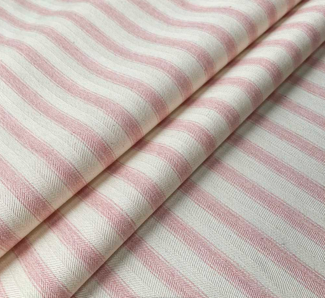 Pink - Ticking Stripe 2 Fabric Ian Mankin 100% Cotton 