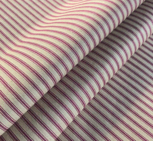 Claret - Ticking Stripe 1 Rustic Fabric Ian Mankin 100% Cotton