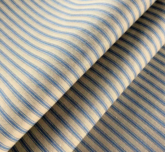 Petrol Blue - Ticking Stripe 1 Rustic Fabric Ian Mankin 100% Cotton 