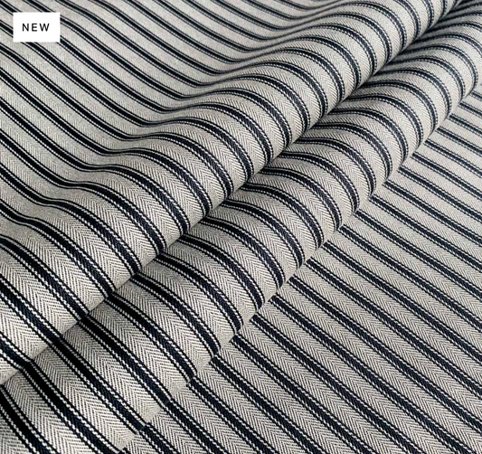 Vintage Slate - Ticking Stripe 1 Fabric Ian Mankin 100% Cotton