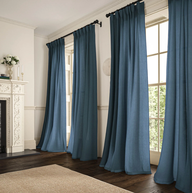 True Blue - Marietta Linen by Linwood - curtains
