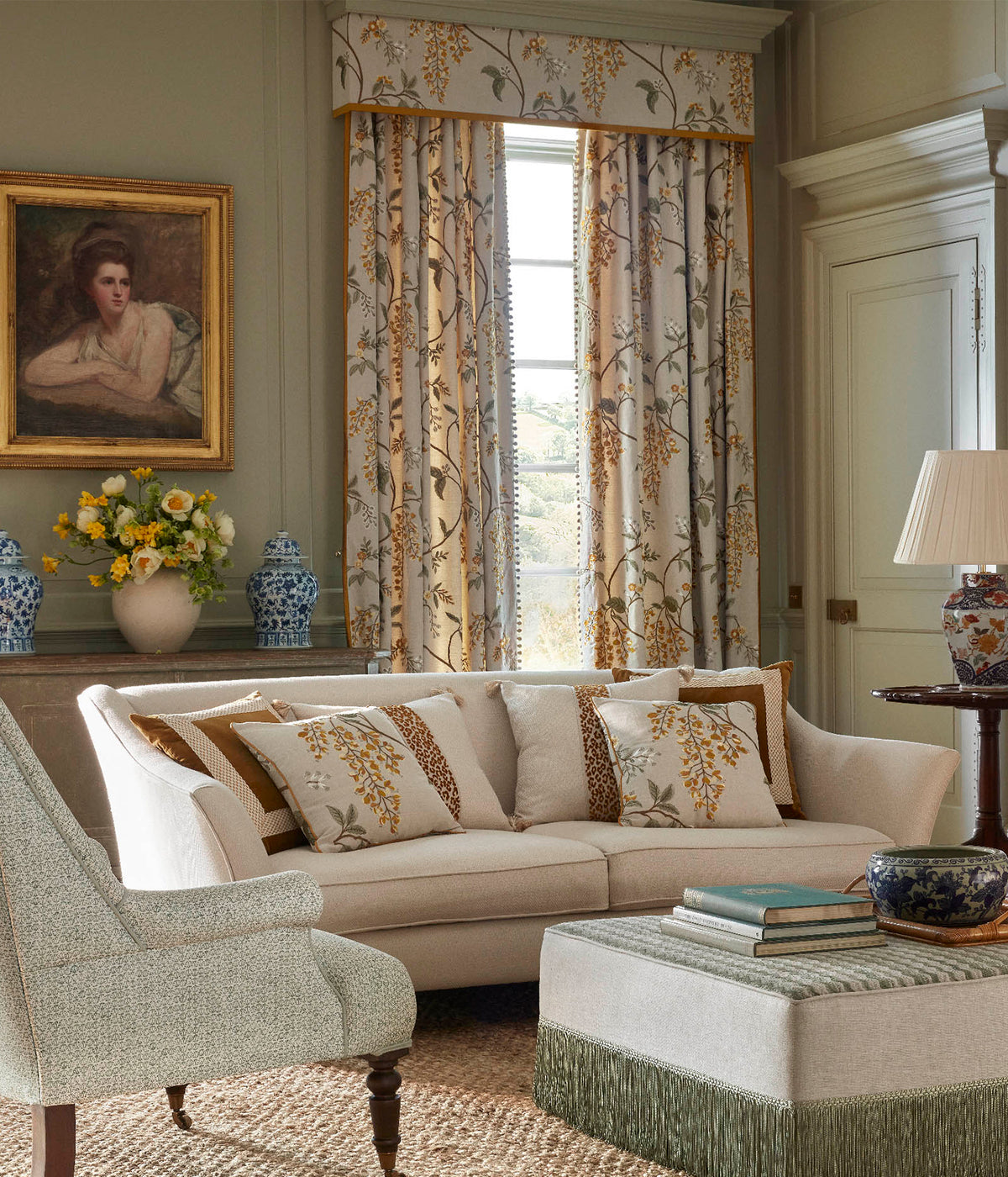 James Hare Wisteria Vine Linen Cardamom Made to Measure Curtains