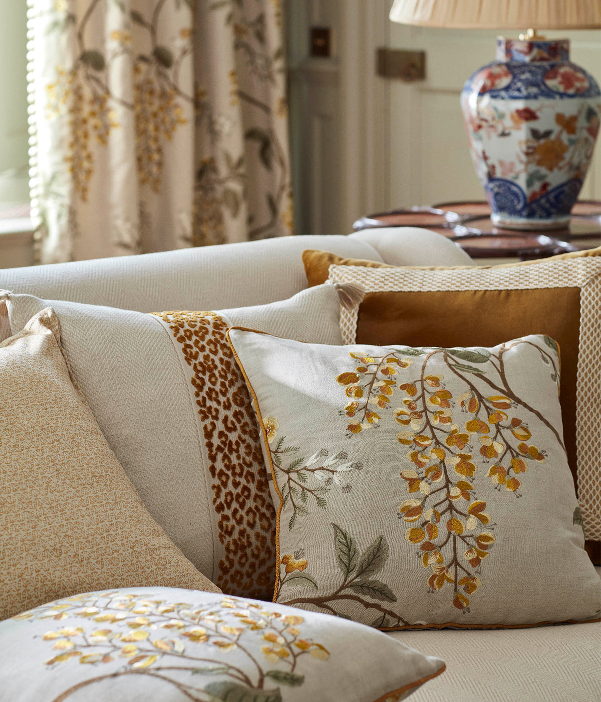 James Hare Wisteria Vine Linen Cardamom Made to Measure Roman Blinds