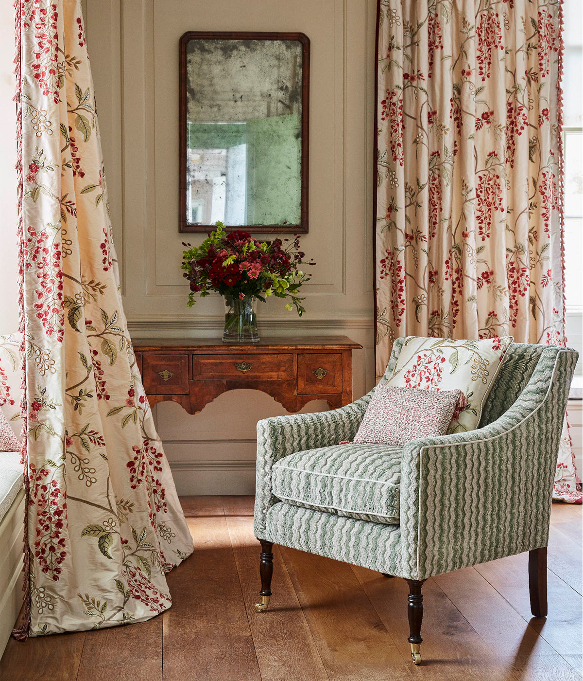 James Hare Espalier Velvet Old Green Made to Measure Curtains