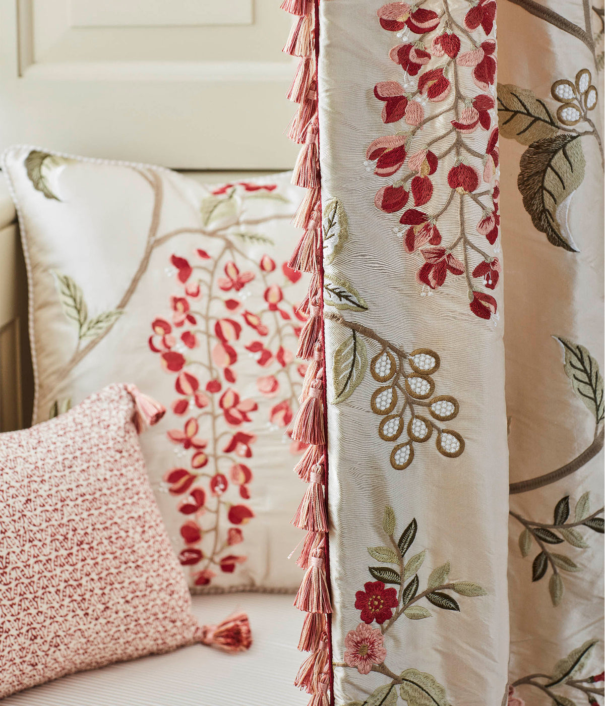 James Hare Wisteria Vine Silk Cherry Rose Made to Measure Roman Blinds