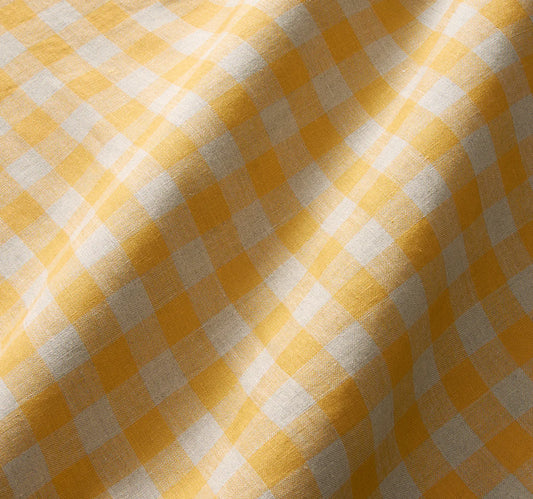 Cooshy Yellow Check 100% Linen Fabric